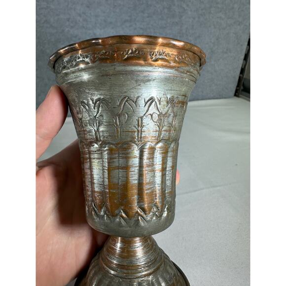 Vintage Tin over copper 2 Vases made in Egypt Cottagecore boho french country - Picture 5 of 6